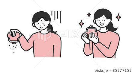 若い女性のお金の悩みが解決されるイメージのイラスト素材 85577155