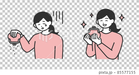 若い女性のお金の悩みが解決されるイメージのイラスト素材 85577155