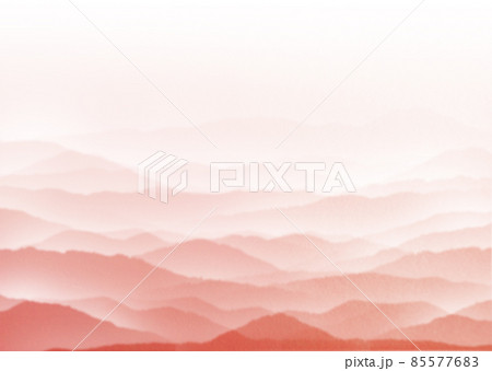 霧深い朱色の雲海漂う山脈の風景背景イラスト 横 他色/縦有りり 85577683