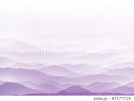 深い雲海漂う燻んだ紫色の山脈の風景背景イラスト 横 他色 縦有りのイラスト素材