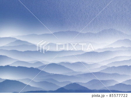燻んだ青色の雲海漂う山脈の風景背景イラスト 横 他色 縦有りのイラスト素材