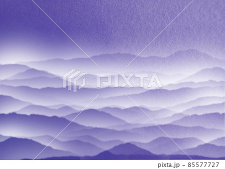 渋い青紫色の雲海漂う山脈の風景背景イラスト 横 他色 縦有りのイラスト素材