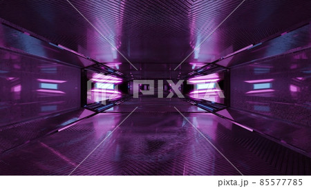 Geometric hallway with purple illumination 4K UHD 3D illustration 85577785