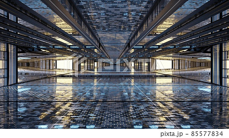 Geometric brick hallway with neon lamps 4K UHD 3D illustration Geometric brick hallway with neon lamps 4K UHD 3D illustration 85577834