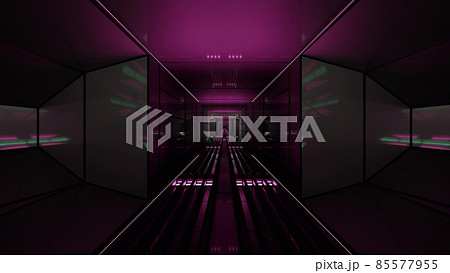 Sci fi corridor with dark magenta illumination 4K UHD 3D illustration 85577955