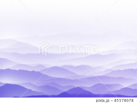 深い雲海漂う青紫色の山脈の風景背景イラスト 横 他色/縦有り 85578078
