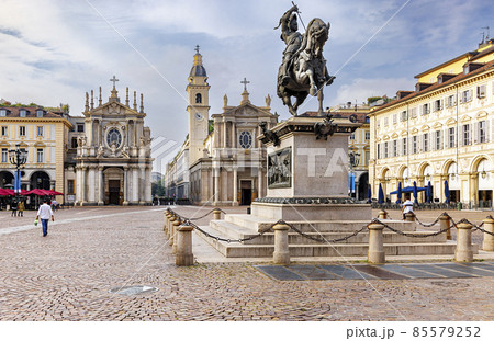 Main view of Piazza San Carlo and twin churches, Turin, Italy Main view of Piazza San Carlo and twin churches, Turin, Italy 85579252