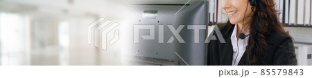 Call center or customer support agent in broaden view panorama banner Call center or customer support agent in broaden view panorama banner 85579843