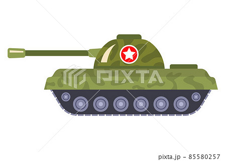 Green Military Tank With A Star And In Camouflage のイラスト素材