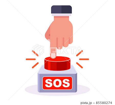finger presses on the sos button. fire alarm. 85580274