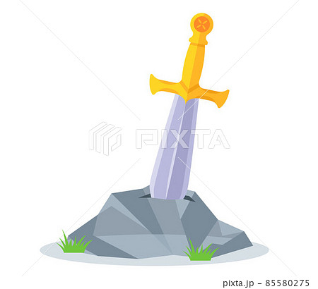 the sword is thrust deep into the stone. the myth of arthur. 85580275