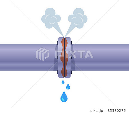 rusty pipe leaks and releases steam. 85580276