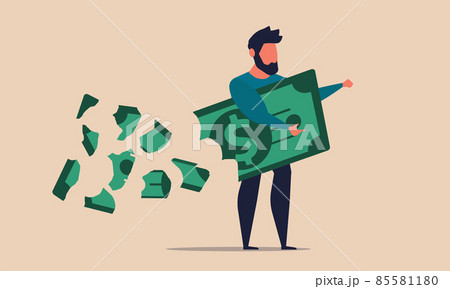 Money lose and loss business investment. Lost debt and economic failure low vector illustration concept. Depressed and problem finance with unhappy man. Bad profit and risk bankruptcy dollar sale Money lose and loss business investment. Lost debt and economic failure low vector illustration concept. Depressed and problem finance with unhappy man. Bad profit and risk bankruptcy dollar sale 85581180