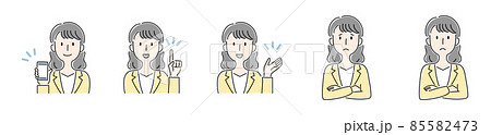 手描き風・様々な表情をする女性のベクターイラスト 85582473