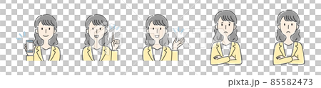 手描き風・様々な表情をする女性のベクターイラスト 85582473