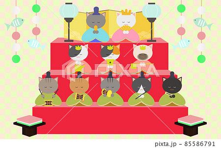 猫のひな祭り　五段飾りイラスト 85586791