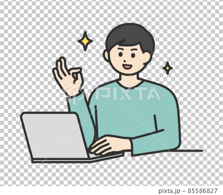 Image illustration material registered by a young man operating a laptop computer Image illustration material registered by a young man operating a laptop computer 85586827