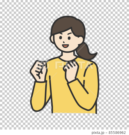 若い女性がガッツポーズをするイラスト素材 85586962