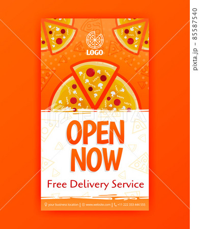 poster template of fast pizza free delivery for social media stories post and ads banner 85587540