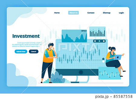 Landing page of investment. Forex for modern investment options with trade in currencies and commodities. Illustration of landing page, website, mobile apps, poster, flyer 85587558