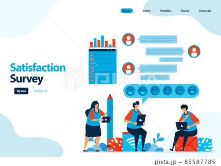landing page template of emoticon satisfaction surveys. give rating and stars for apps services. good feedback with emoticons. illustration for banner, ui ux, website, web, mobile apps, flyer, card 85587785