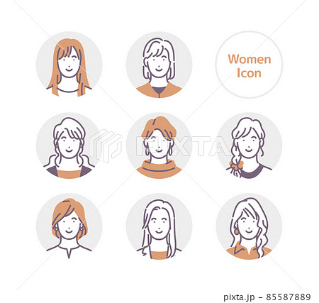 若い女性の丸アイコンセット 85587889