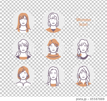 若い女性の丸アイコンセット 85587889