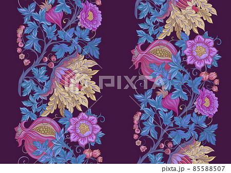Fantasy flowers in retro, vintage, jacobean embroidery style. Fantasy flowers in retro, vintage, jacobean embroidery style. 85588507