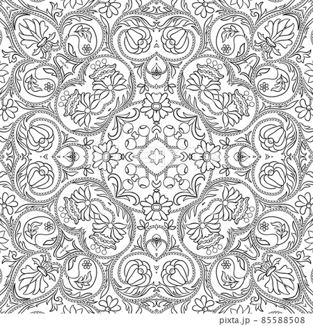 Fantasy flowers in retro, vintage, embroidery style. Seamless pattern, background.  85588508
