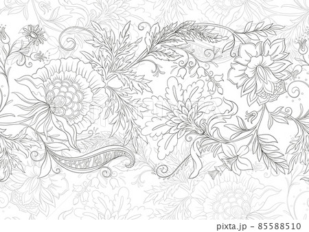 Fantasy flowers in retro, vintage, jacobean embroidery style. 85588510