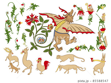 Floral vintage Medieval illuminati manuscript inspiration. 85588547