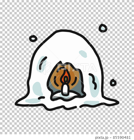 雪のかまくらのイラストです。かまくらの中のろうそくに火が灯っています。 85590481