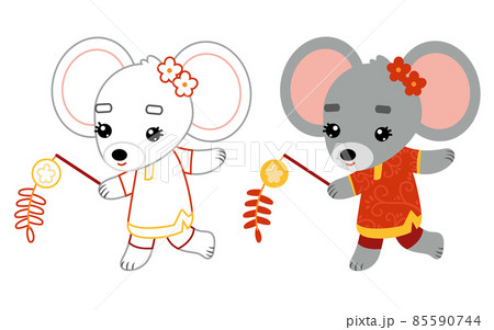 Coloring book for kids, Rat and chinese new year decoration 85590744