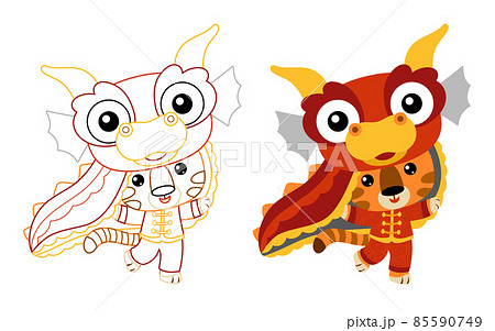 Coloring book for kids, Chinese new year character tiger in dragon costume 85590749