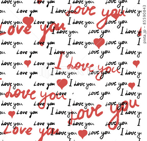 Text I love you, hand written words. Seamless pattern, sketch, doodle, lettering, hearts, happy valentines day. Vector illustration background 85590843