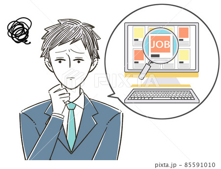 シンプルな男性イラスト　PC　お仕事検索画面 85591010