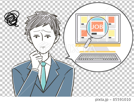 シンプルな男性イラスト　PC　お仕事検索画面 85591010