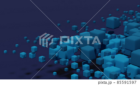 Blue matte cubes small and large on a dark purple background, abstract 3d render Blue matte cubes small and large on a dark purple background, abstract 3d render 85591597