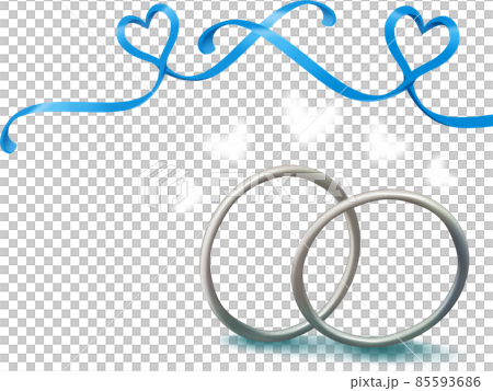銀色訂婚戒指和藍色心形絲帶（淺藍色背景） 85593686