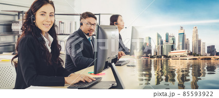 Business people wearing headset working in office broaden view 85593922