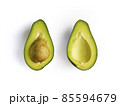 Avocado. Sliced fruit Isolated on white background. Flat lay, top view. Clipping path inside 85594679