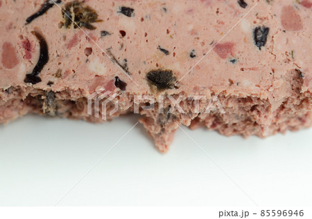 Closeup on the pork liver pate with mushrooms, warming green peppercorns and a touch of garlic 85596946