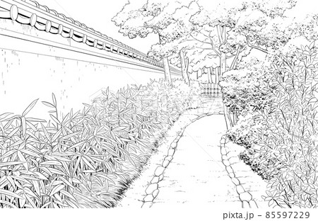 漫画風ペン画イラスト　和風_庭 85597229