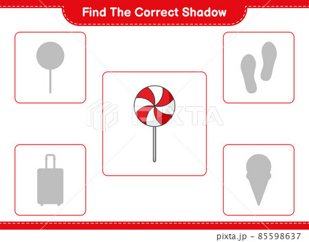 Find the correct shadow. Find and match the correct shadow of Candy. Educational children game, printable worksheet, vector illustration 85598637