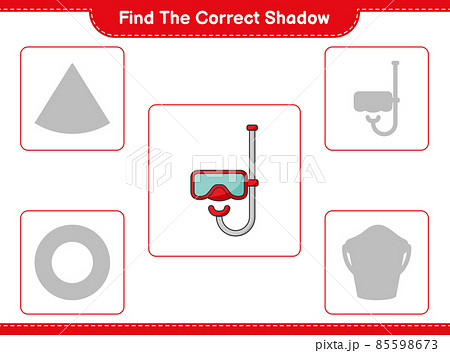 Find the correct shadow. Find and match the correct shadow of Scuba Diving Mask. Educational children game, printable worksheet, vector illustration Find the correct shadow. Find and match the correct shadow of Scuba Diving Mask. Educational children game, printable worksheet, vector illustration 85598673