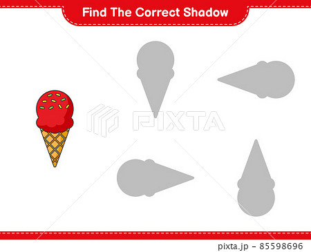 Find the correct shadow. Find and match the correct shadow of Ice Cream. Educational children game, printable worksheet, vector illustration 85598696