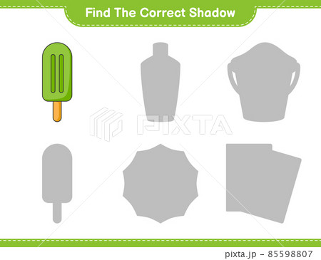Find the correct shadow. Find and match the correct shadow of Ice Cream. Educational children game, printable worksheet, vector illustration Find the correct shadow. Find and match the correct shadow of Ice Cream. Educational children game, printable worksheet, vector illustration 85598807