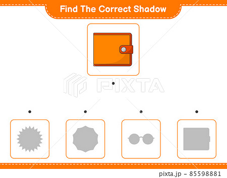 Find the correct shadow. Find and match the correct shadow of Wallet. Educational children game, printable worksheet, vector illustration Find the correct shadow. Find and match the correct shadow of Wallet. Educational children game, printable worksheet, vector illustration 85598881