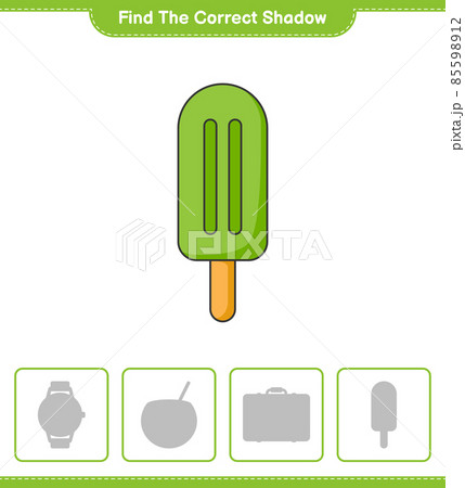 Find the correct shadow. Find and match the correct shadow of Ice Cream. Educational children game, printable worksheet, vector illustration Find the correct shadow. Find and match the correct shadow of Ice Cream. Educational children game, printable worksheet, vector illustration 85598912