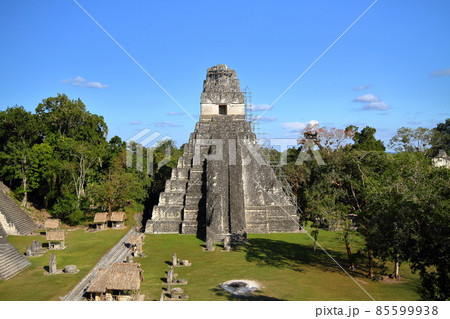 グアテマラ　マヤ文明の遺跡ティカルの一号神殿とグランプラザ 85599938